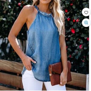 MUSTARD SEED 100% Tencel Denim Halter Tank Top